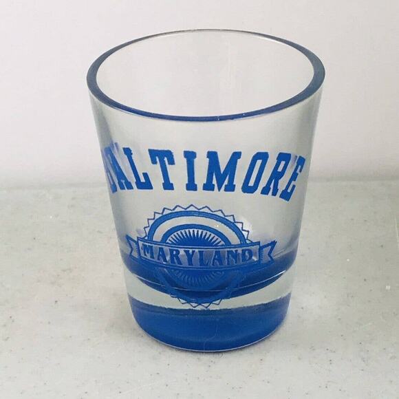 SHOT GLASS -- BALTIMORE MARYLAND - Blue Shooter Jigger - Picture 1 of 6